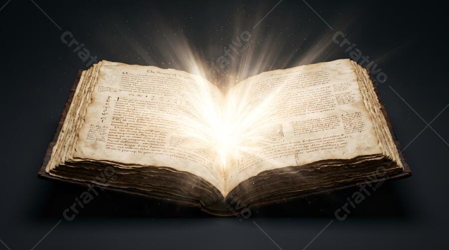 Foto Livro Antigo Aberto Luz Brilhante Mistério Conhecimento