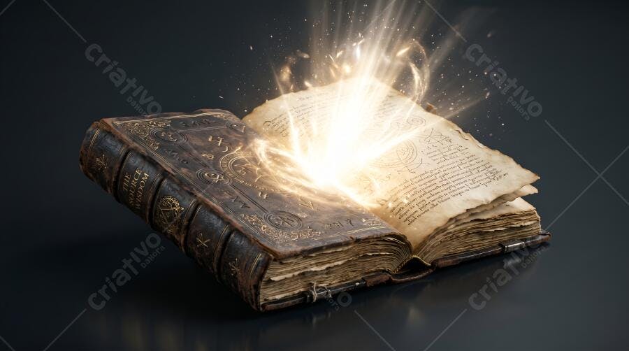 Foto Livro Antigo Aberto Luz Mágica Conhecimento Misticismo