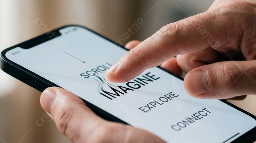 Foto Mão Tocando Tela Celular Smartphone com Palavras