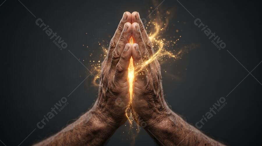Foto Mãos Orando com Luz Dourada Espiritualidade Fé