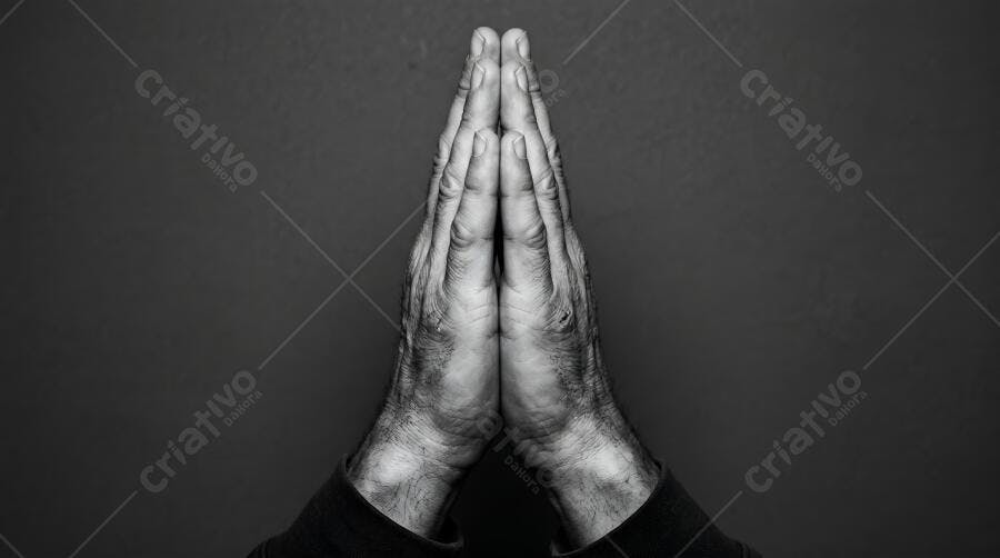 Foto Mãos Orando Juntas Fundo Escuro Preto e Branco