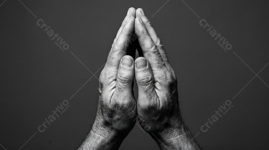 Foto Mãos Orando Juntas Fundo Escuro Preto e Branco
