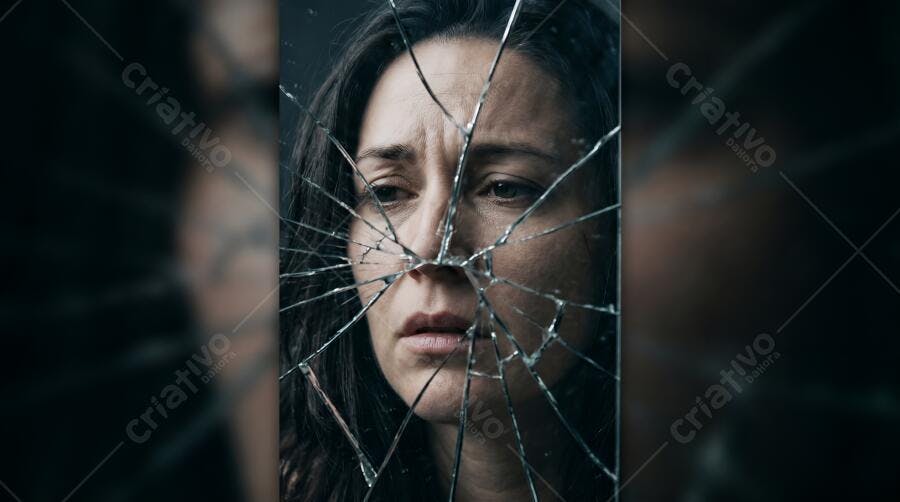 Foto Mulher Triste Refletida Espelho Quebrado Depressão