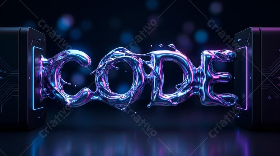 Foto Palavra CODE Líquida Neon Azul Roxo Tecnologia Digital