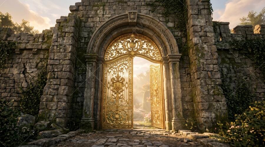 Foto Portão Dourado Antigo Castelo Pedra Aberto Luz