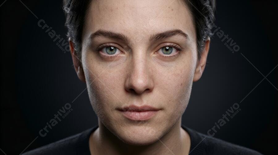 Foto Retrato Mulher Jovem Olhar Neutro Fundo Escuro Studio