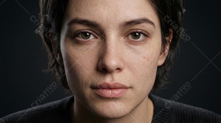 Foto Retrato Mulher Jovem Olhar Neutro Fundo Escuro