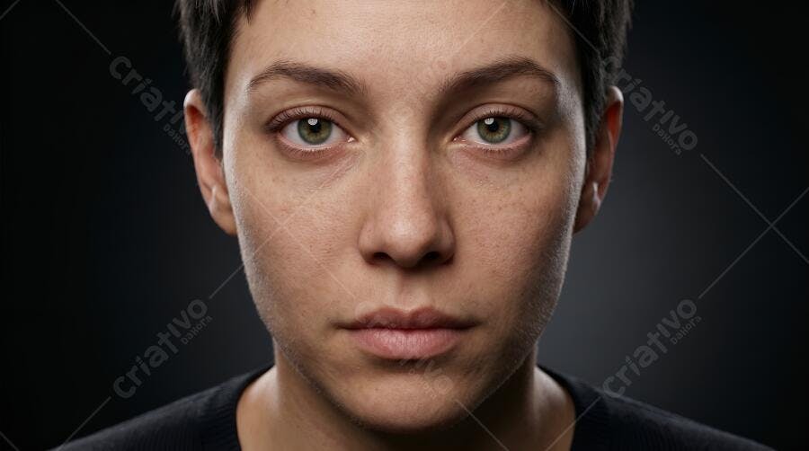 Foto Retrato Mulher Jovem Olhos Verdes Fundo Escuro Studio