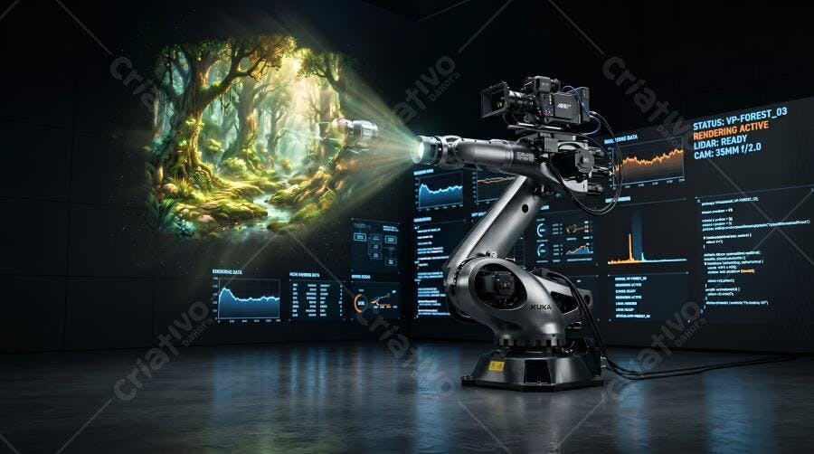 Foto Robô Braço Mecânico Projetando Floresta Digital Tecnologia