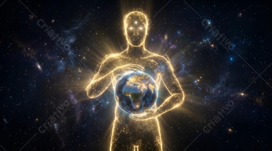 Foto Ser Humano Cósmico Segurando Planeta Terra Universo