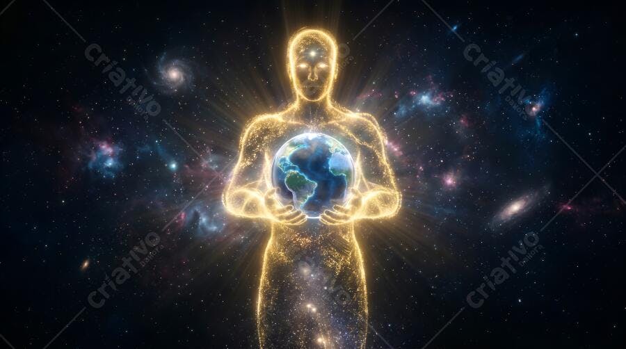 Homem Cósmico Segurando Planeta Terra Universo Estrelas