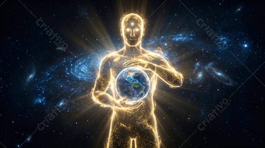 Homem Cósmico Segurando Planeta Terra Universo Estrelas