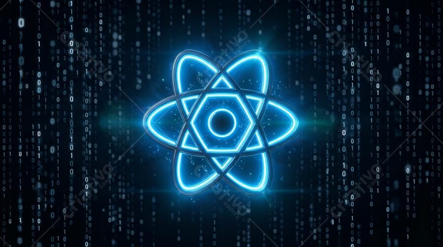 Ícone React JS Brilhante Azul Fundo Código Binário Digital