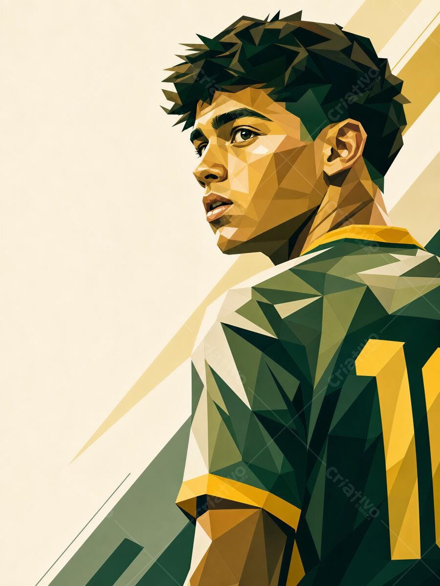 Ilustração Jogador Futebol Masculino Camisa Verde Amarela