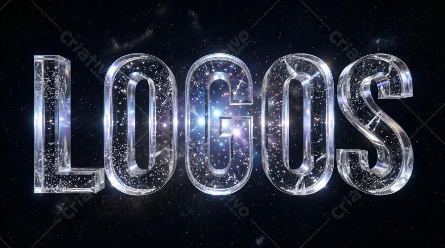 Logos 3D Efeito Vidro Transparente com Brilho Estrelas