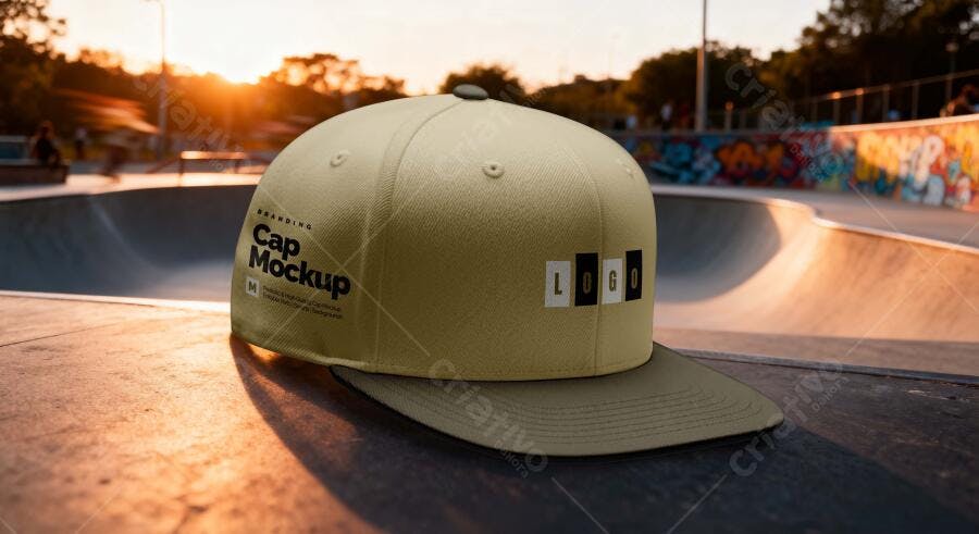 Mockup Boné Snapback Realista Skate Park Editável
