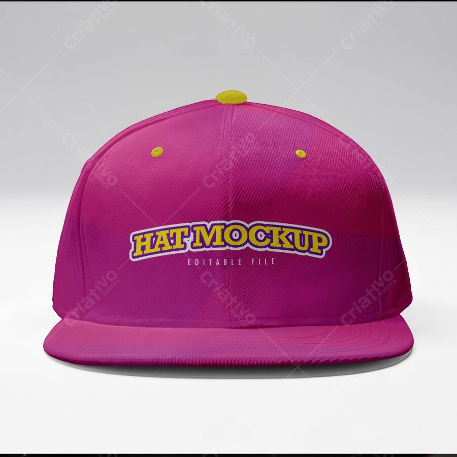 Mockup Boné Snapback Rosa Frontal Fundo Branco Editável