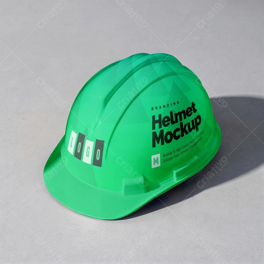Mockup Capacete Verde Plástico Vista Superior Editável