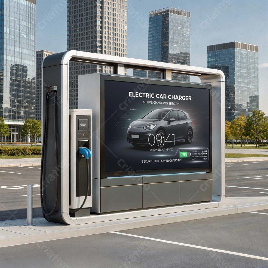 Mockup Carregador Veículo Elétrico Outdoor Urbano Editável