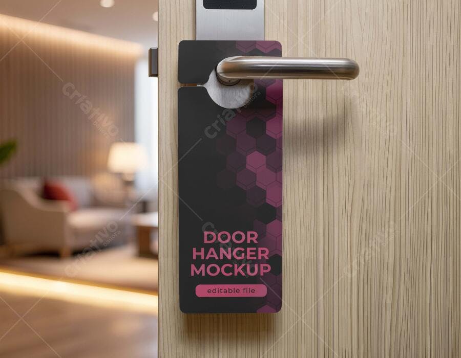 Mockup Door Hanger Hotel Maçaneta Porta Editável