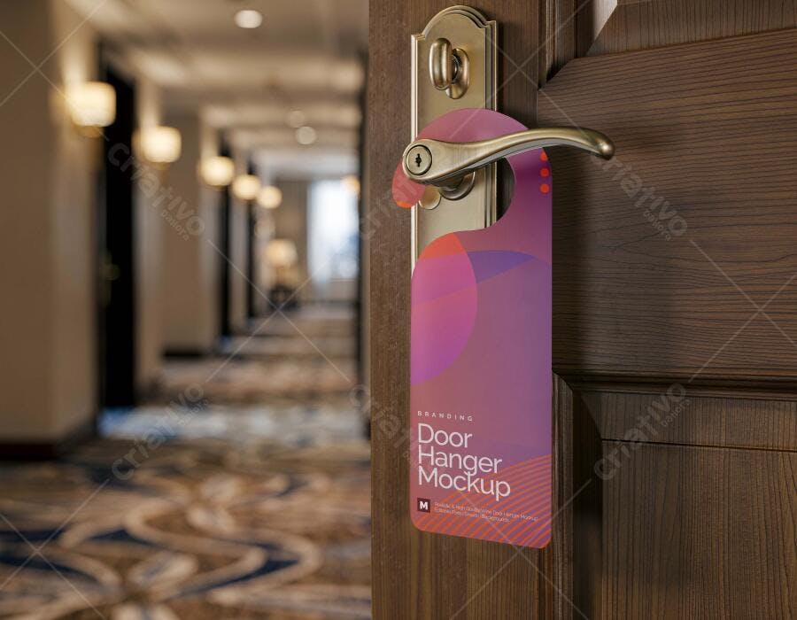 Mockup Realista Door Hanger Maçaneta Hotel Editável