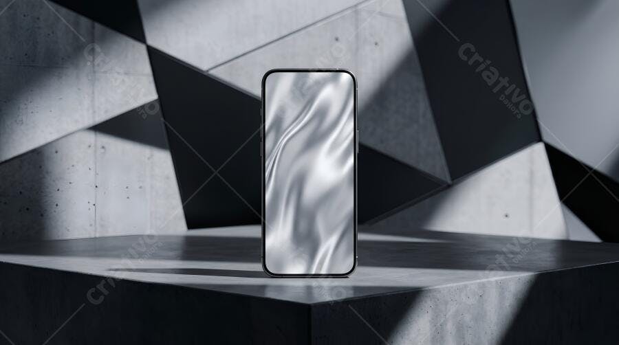 Mockup Smartphone Tela Branca Textura Seda Fundo Geométrico