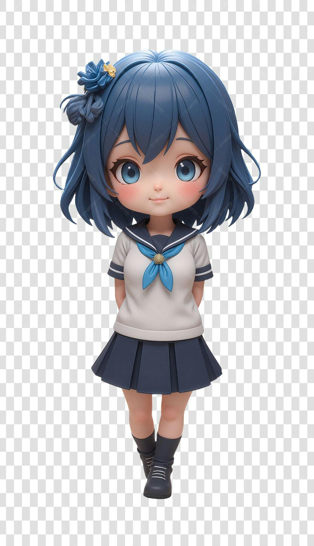 Personagem Ilustrado Anime Menina Colegial Azul PNG Fundo Transparente