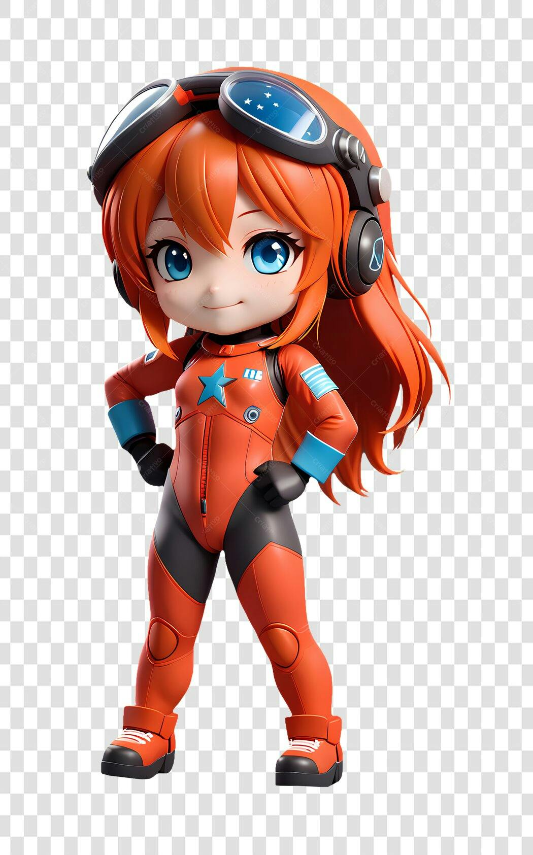 Personagem Ilustrado Astronauta Chibi Laranja PNG Fundo Transparente