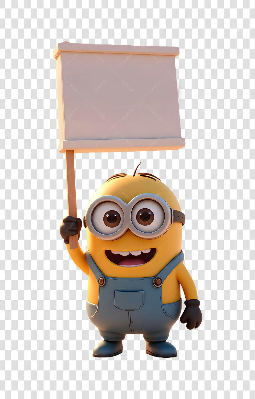 Personagem Ilustrado Minion com Placa Branca PNG Fundo Transparente