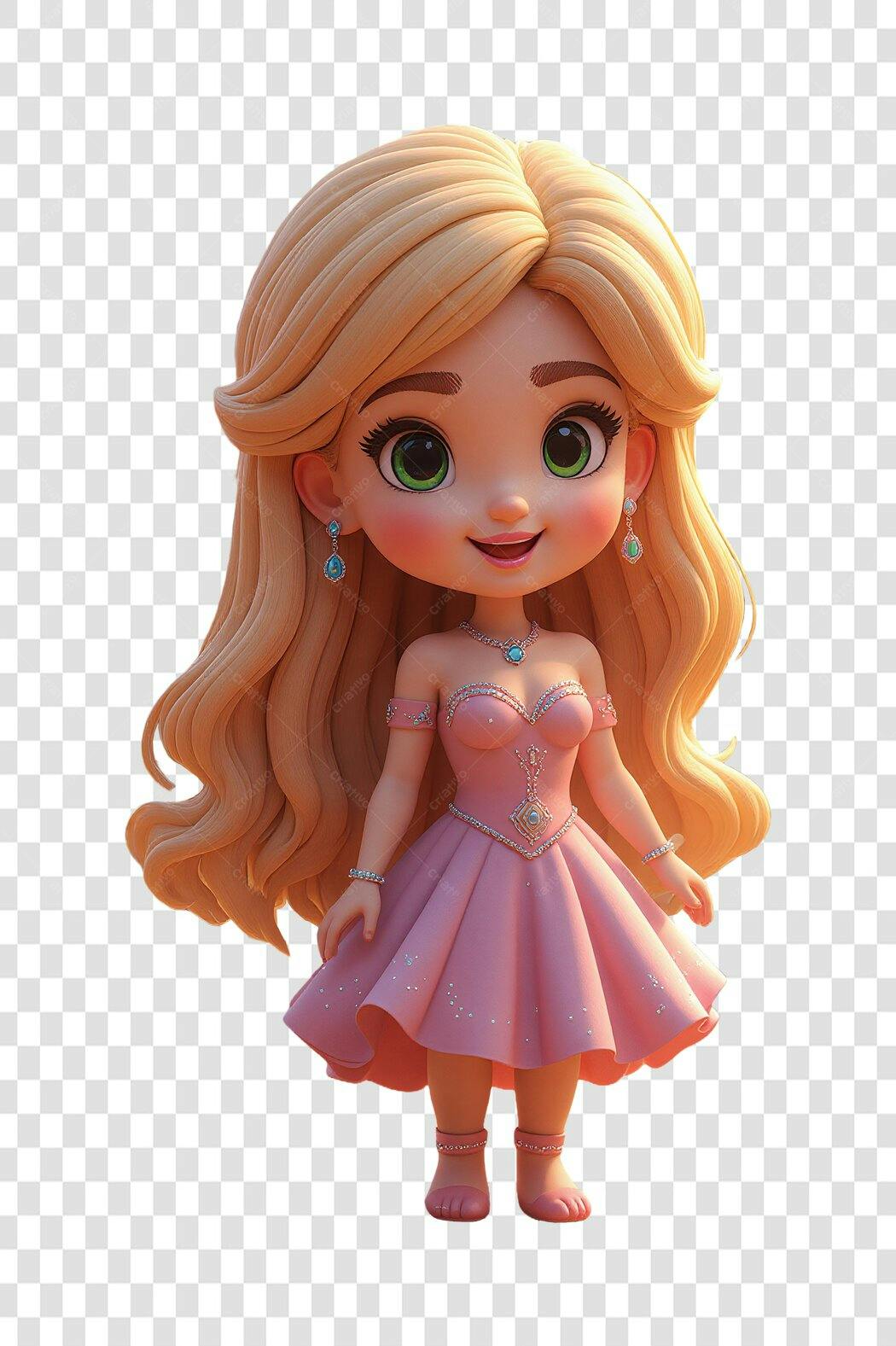 Personagem Ilustrado Princesa Loira Vestido Rosa PNG Fundo Transparente
