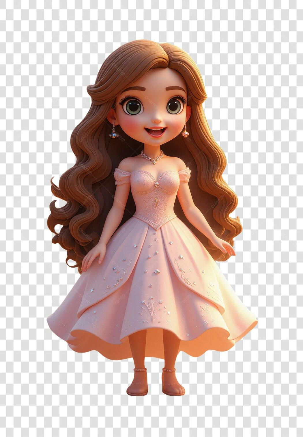 Personagem Ilustrado Princesa Vestido Rosa PNG Fundo Transparente