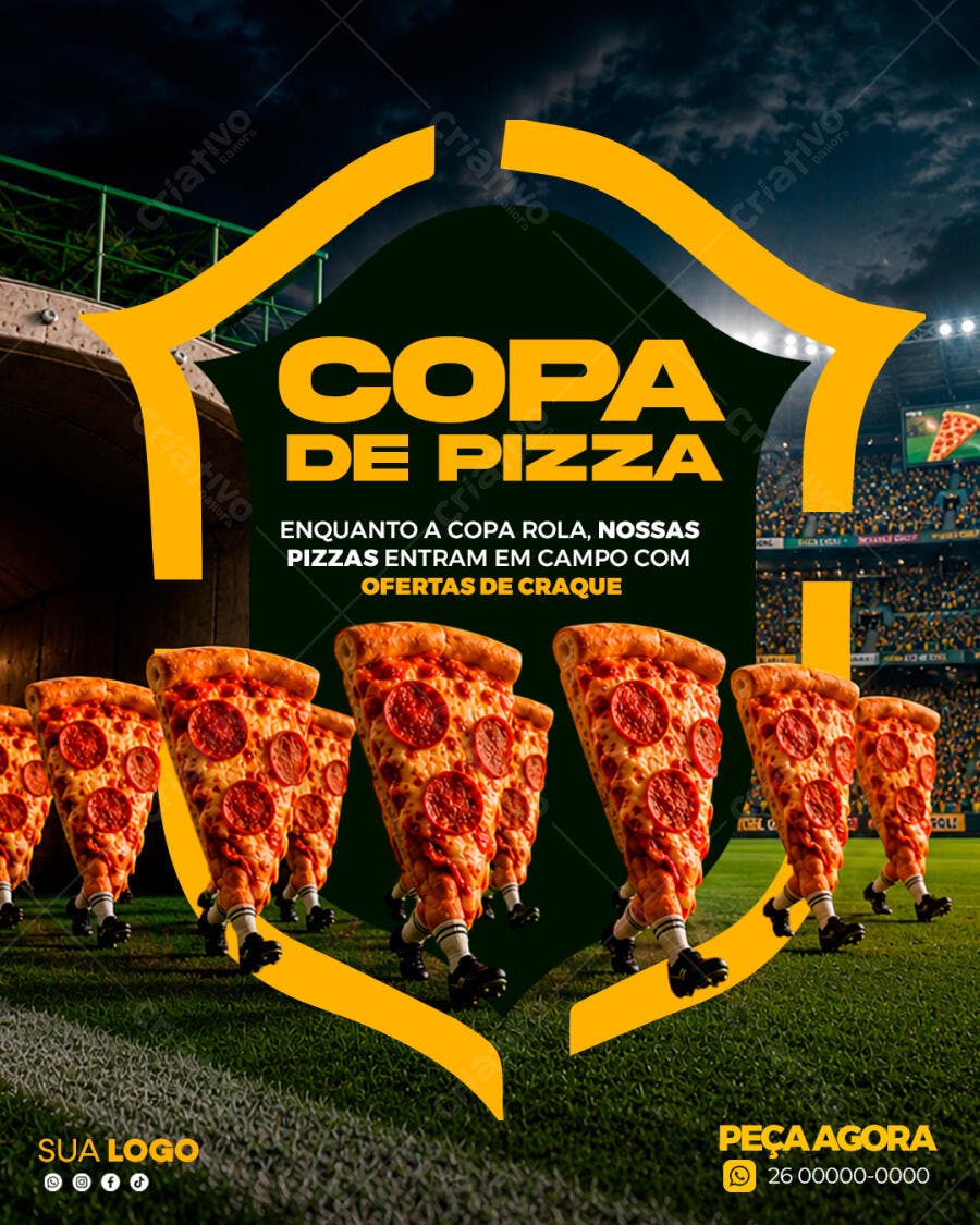 Post Instagram Copa de Pizza Pizzaria PSD Editável