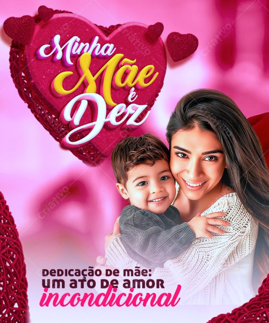 Post Instagram Dia das Mães Coração Rosa PSD Editável
