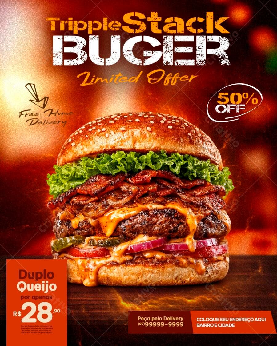 Post Instagram Hamburgueria Lanchonete PSD Editável