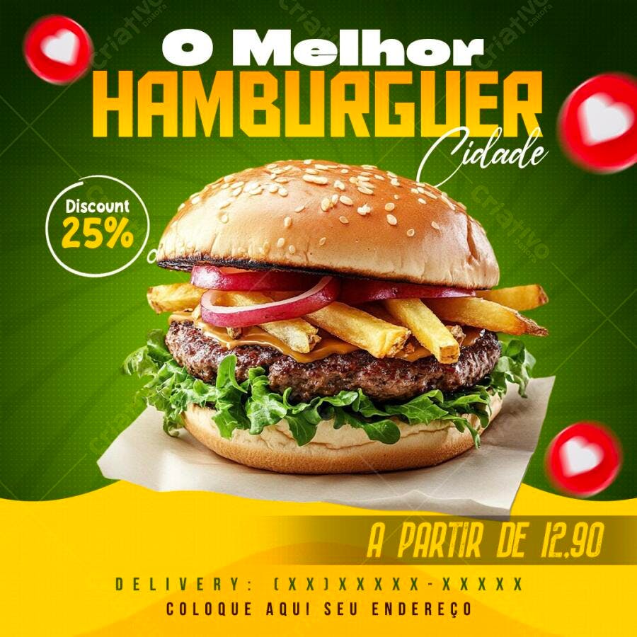 Post Instagram Hamburgueria Lanchonete PSD Editável