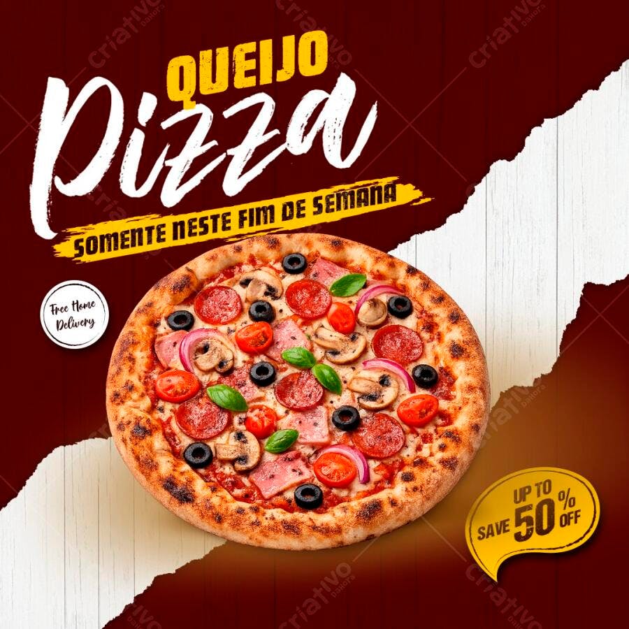 Post Instagram Pizza Queijo Promoção Pizzaria PSD Editável