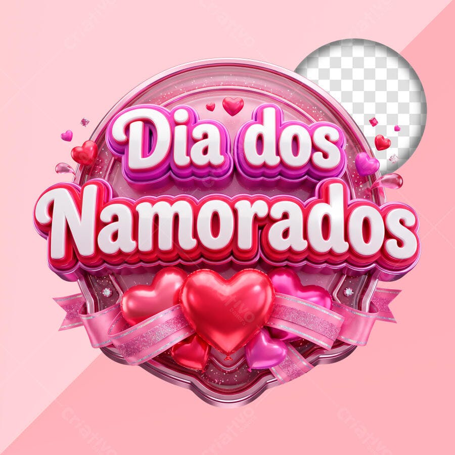 Selo 3D Dia dos Namorados Rosa e Vermelho PNG Transparente