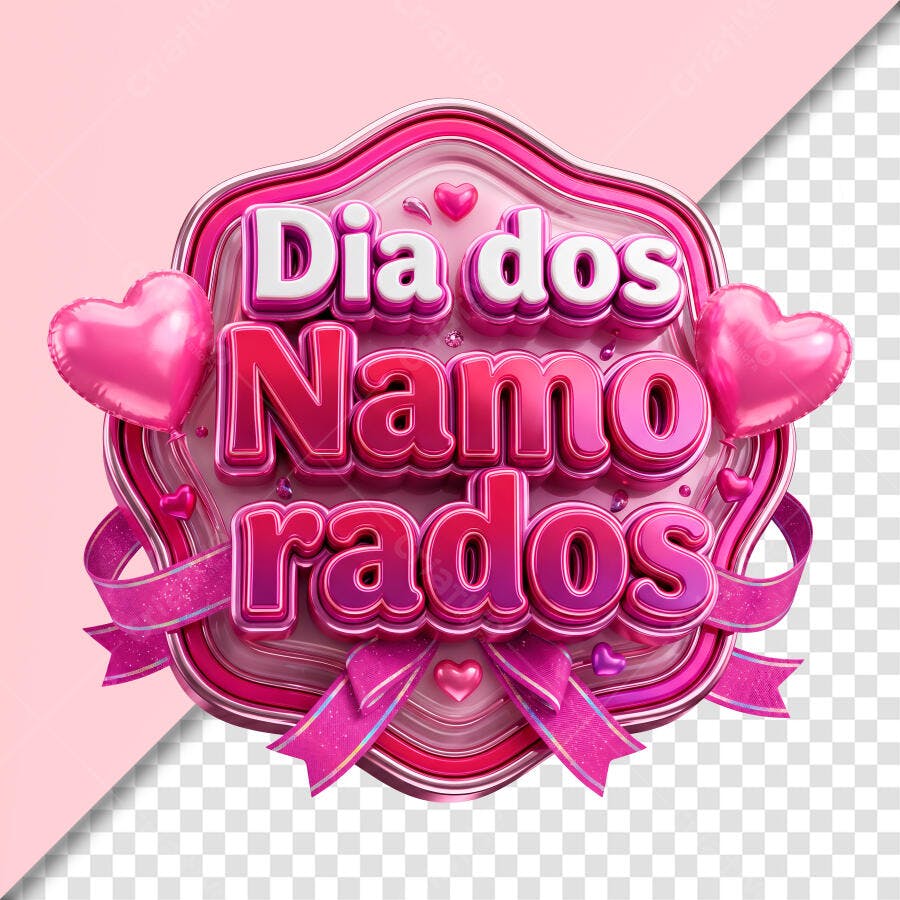 Selo 3D Dia dos Namorados Rosa Metalizado PNG Transparente