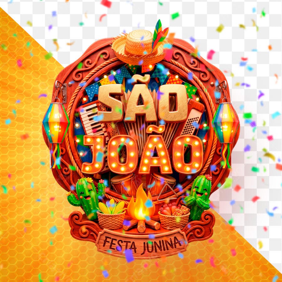 Selo 3D São João Festa Junina com Fundo Transparente PNG