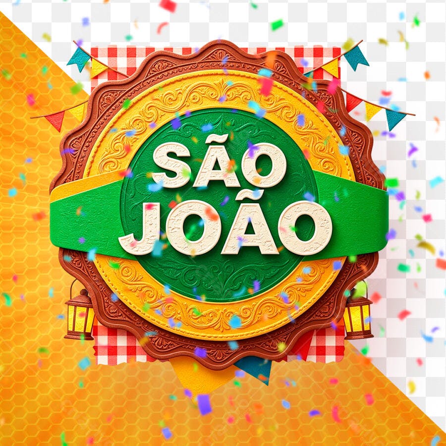 Selo 3D São João Festa Junina Marrom Verde Amarelo PNG Transparente