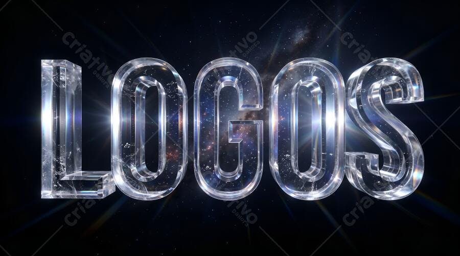 Texto 3D LOGOS Efeito Vidro Transparente Fundo Estrelas