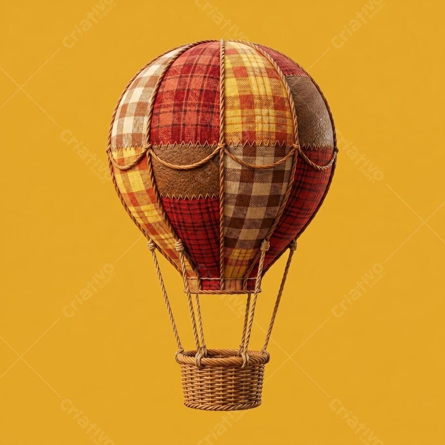 Balão de Ar Quente Estilo Patchwork Fundo Amarelo