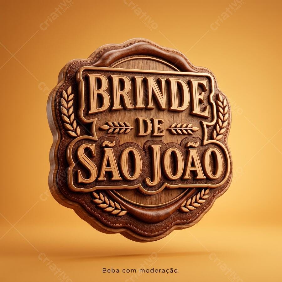 Brinde de São João Placa Madeira 3D Fundo Laranja