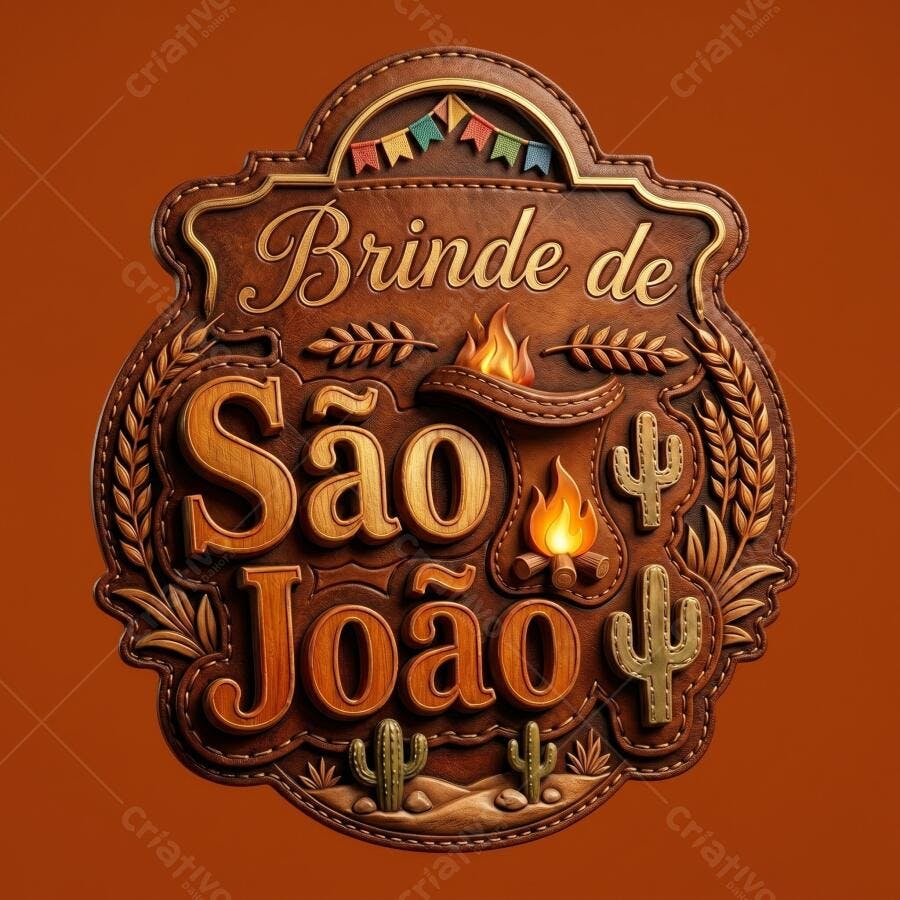 Brinde de São João Rótulo Marrom Detalhes Couro e Fogueira