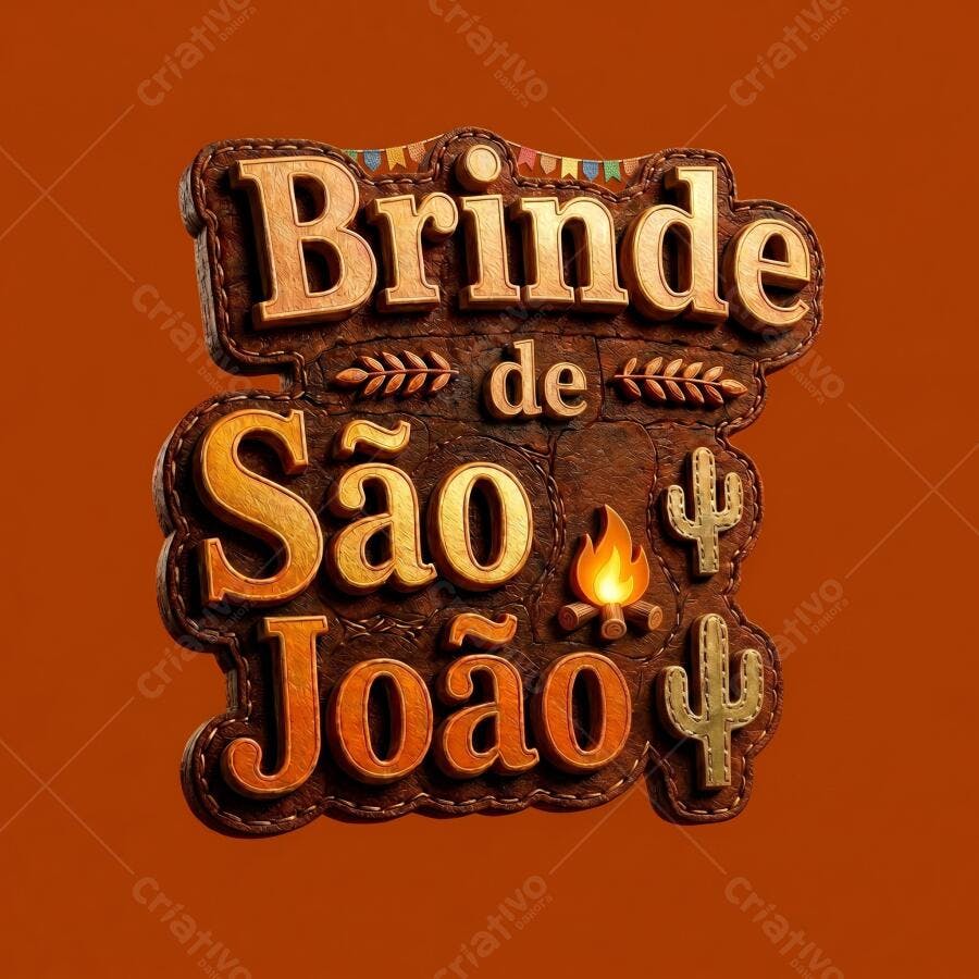 Brinde de São João Tipografia 3D Fogueira Cactos Marrom