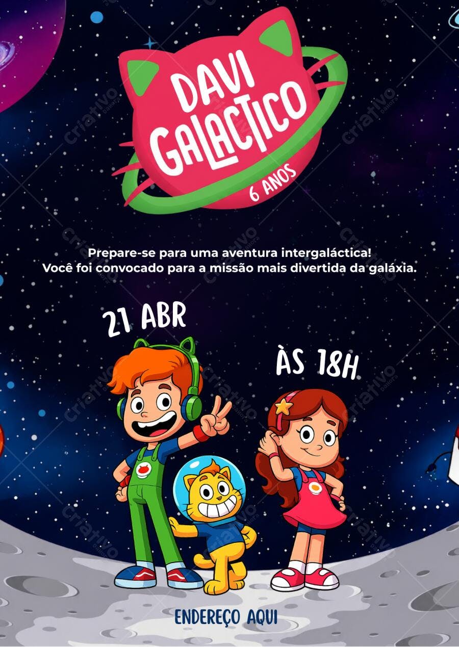 Convite Aniversário Infantil Espacial Davi Galáctico 6 Anos Editável