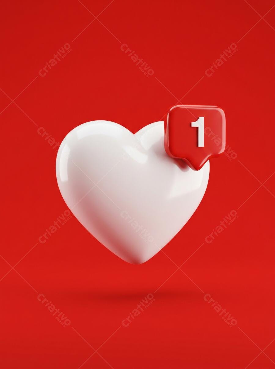 Coração Branco 3D Notificação de Curtida Rede Social
