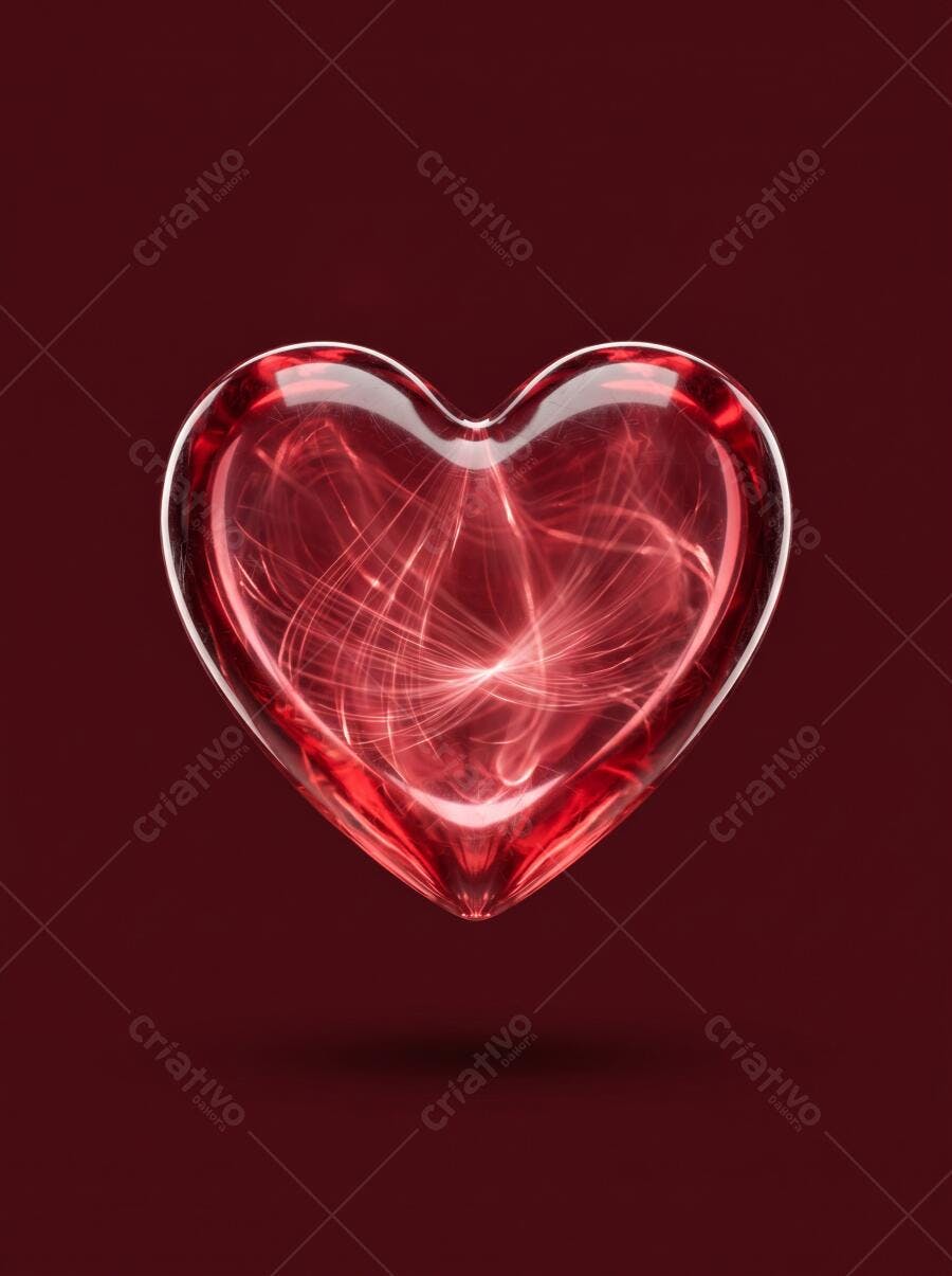 Coração Vermelho Transparente Brilhante Fundo Escuro