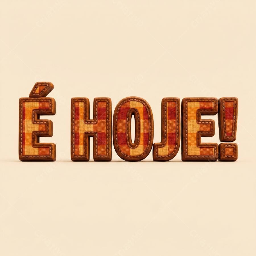 É HOJE! Texto 3D Estilo Patchwork Fundo Bege