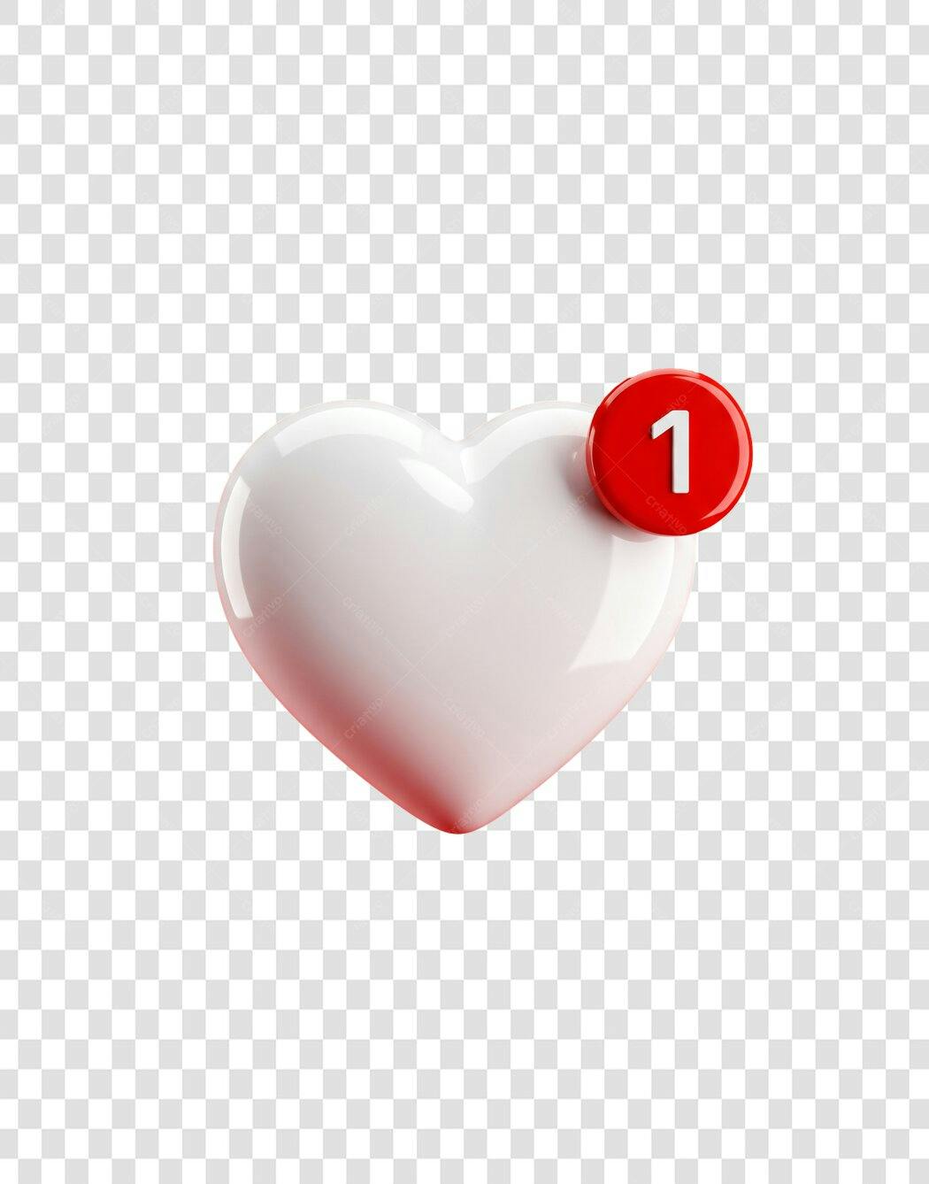 Elemento 3D Coração Branco Notificação 1 PNG Fundo Transparente